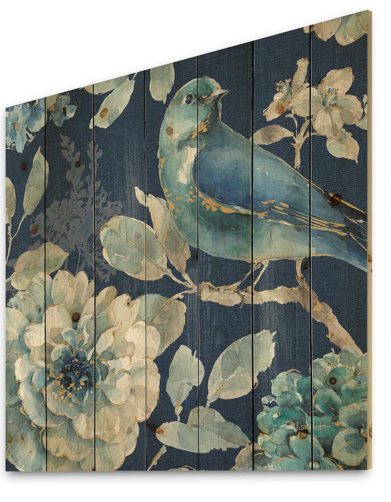 DesignQ Indigold Bird Cottage Family III - Farmhouse Print On Natural Pine Wood