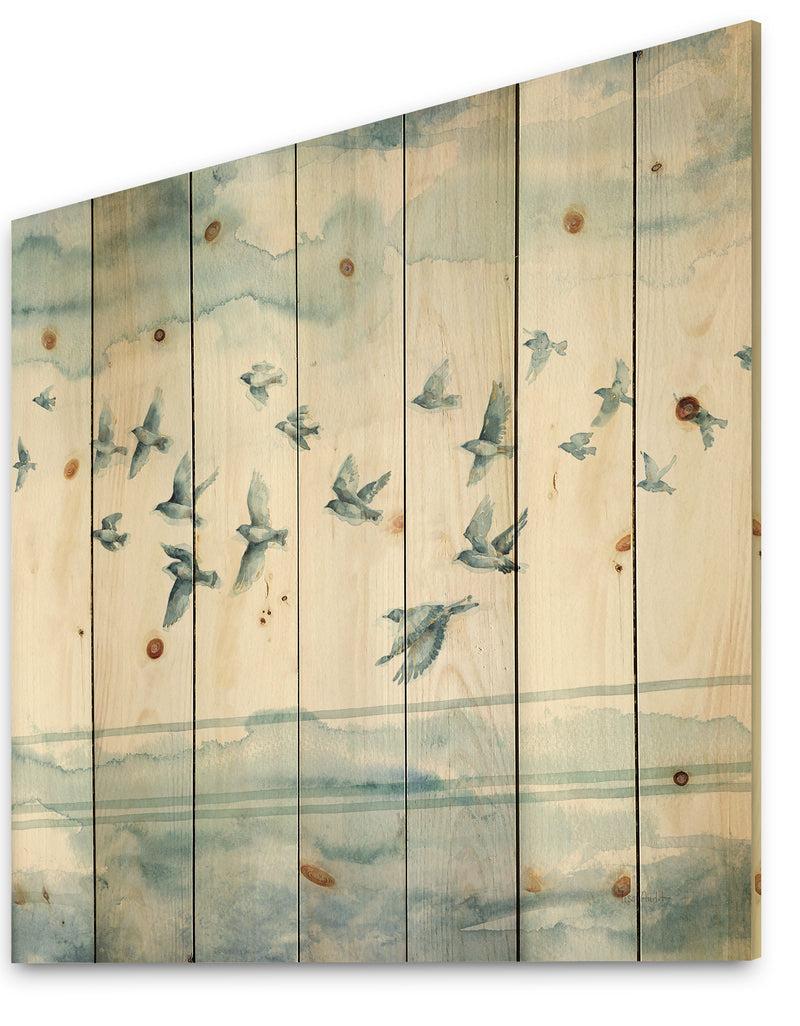 DesignQ Indigold Bird Cottage Family VII - Animals Print On Natural Pine Wood