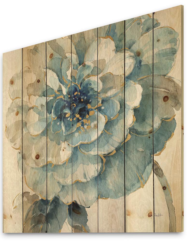DesignQ Indigold Gold Country FLower - Cottage Country Print On Natural Pine Wood
