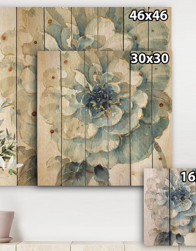 DesignQ Indigold Gold Country FLower - Cottage Country Print On Natural Pine Wood