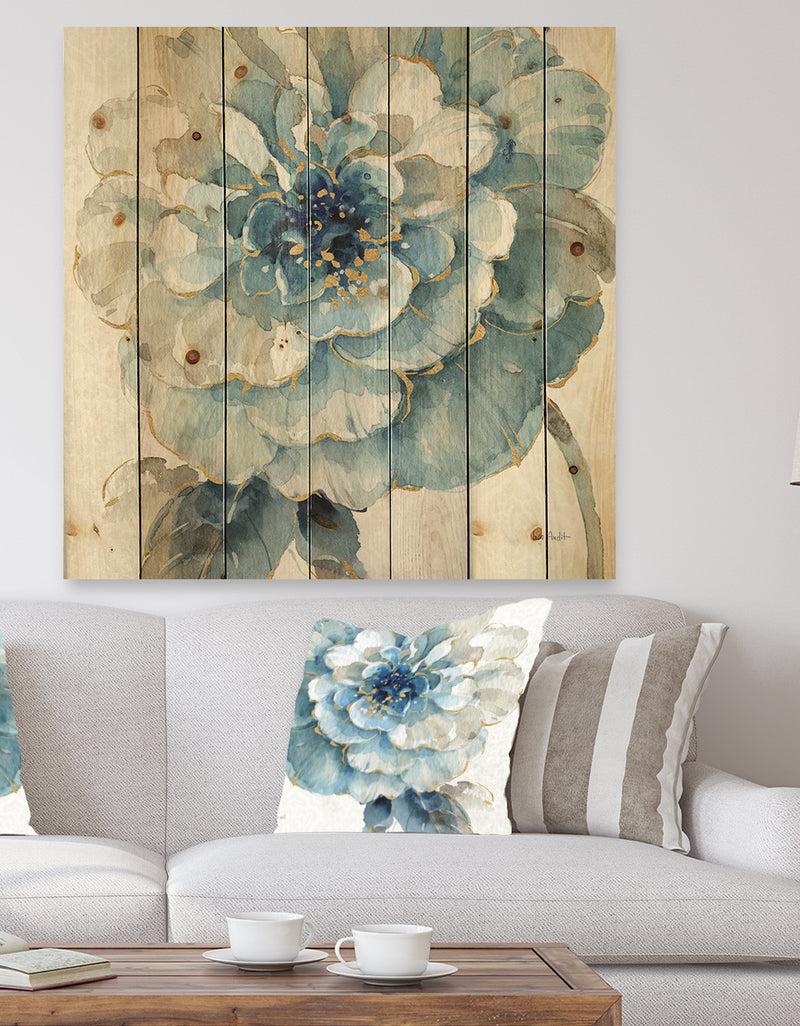 DesignQ Indigold Gold Country FLower - Cottage Country Print on Natural Pine Wood