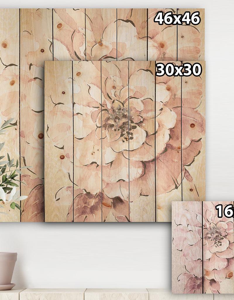 DesignQ Indigold Shabby Peonies Pink - Farmhouse Print On Natural Pine Wood