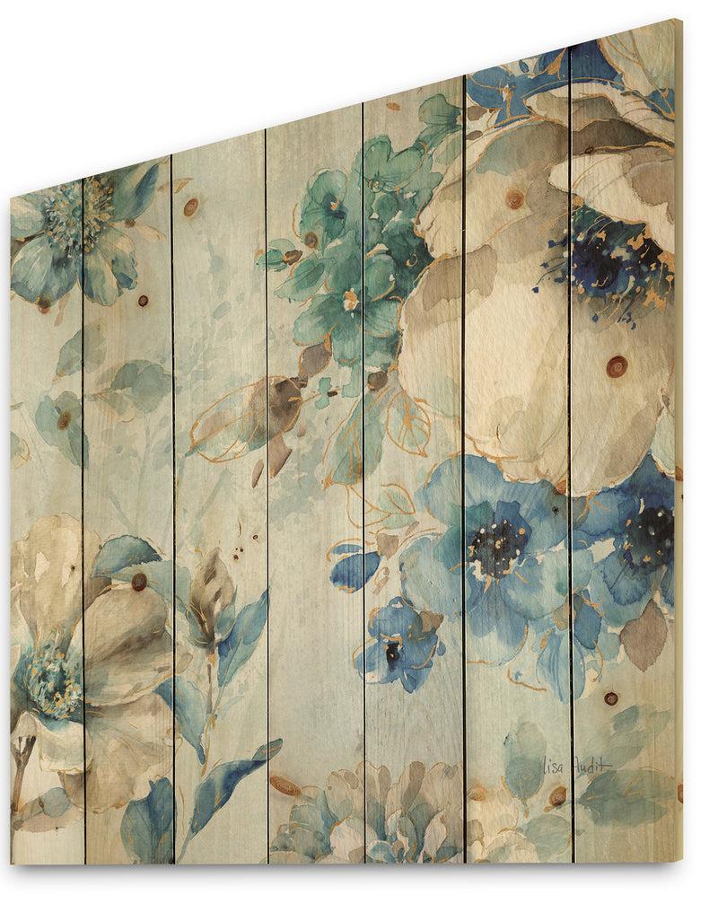 DesignQ Indigold Watercolor Lovely Bird III - Farmhouse Print On Natural Pine Wood