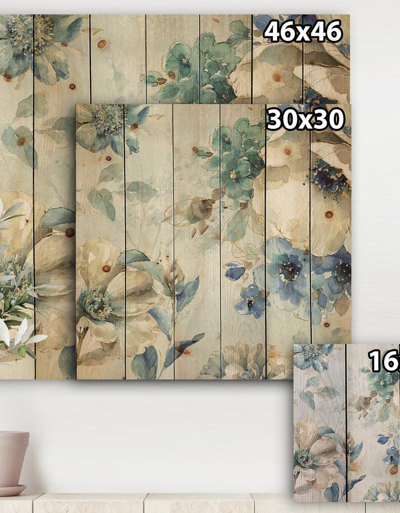 DesignQ Indigold Watercolor Lovely Bird III - Farmhouse Print On Natural Pine Wood