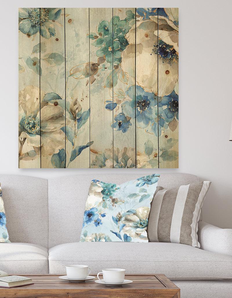 DesignQ Indigold Watercolor Lovely bird III - Farmhouse Print on Natural Pine Wood