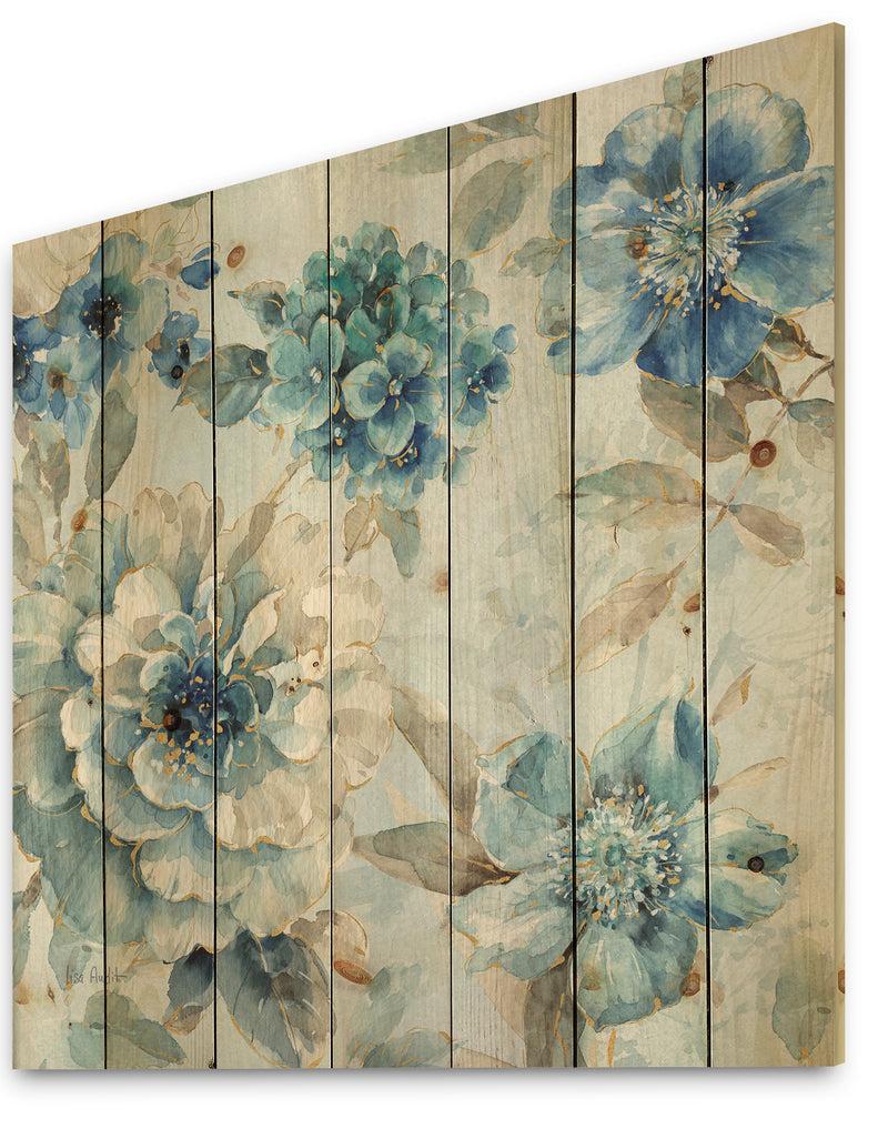 DesignQ Indigold Watercolor Lovely Bird IV - Farmhouse Print On Natural Pine Wood