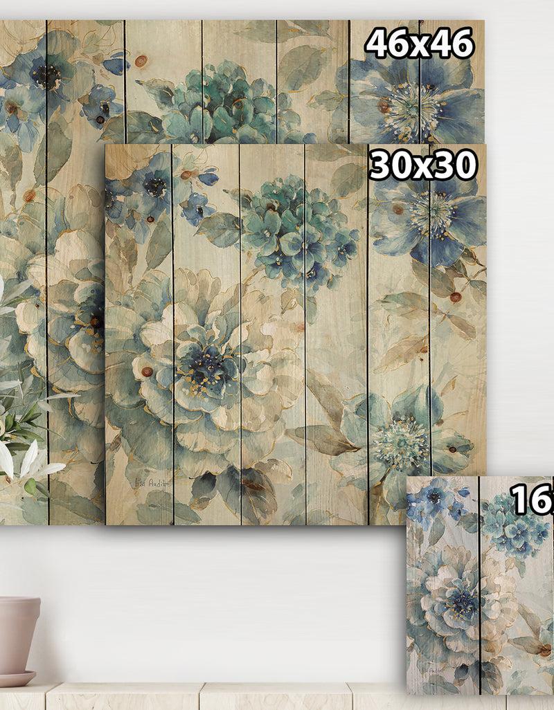 DesignQ Indigold Watercolor Lovely Bird IV - Farmhouse Print On Natural Pine Wood