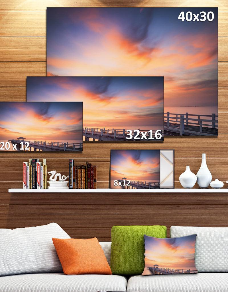 DesignQ Infinite Wooden Bridge Under Clouds - Sea Bridge Canvas Wall Artwork