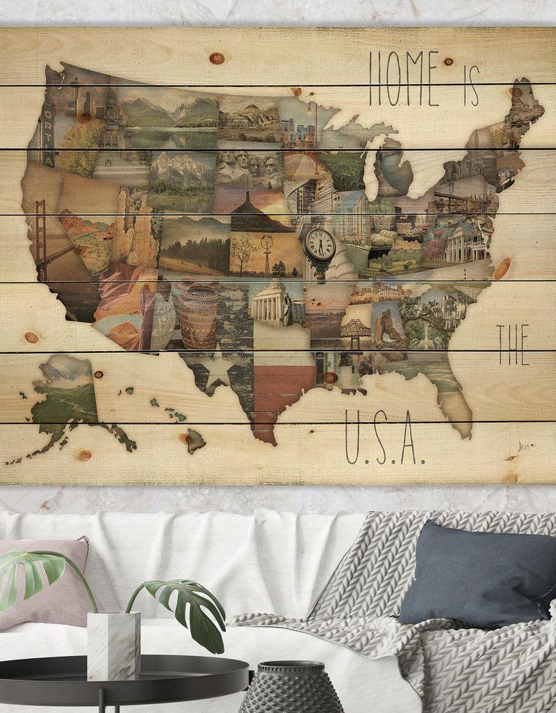 DesignQ InstaStates Monuments Map - Map Print on Natural Pine Wood