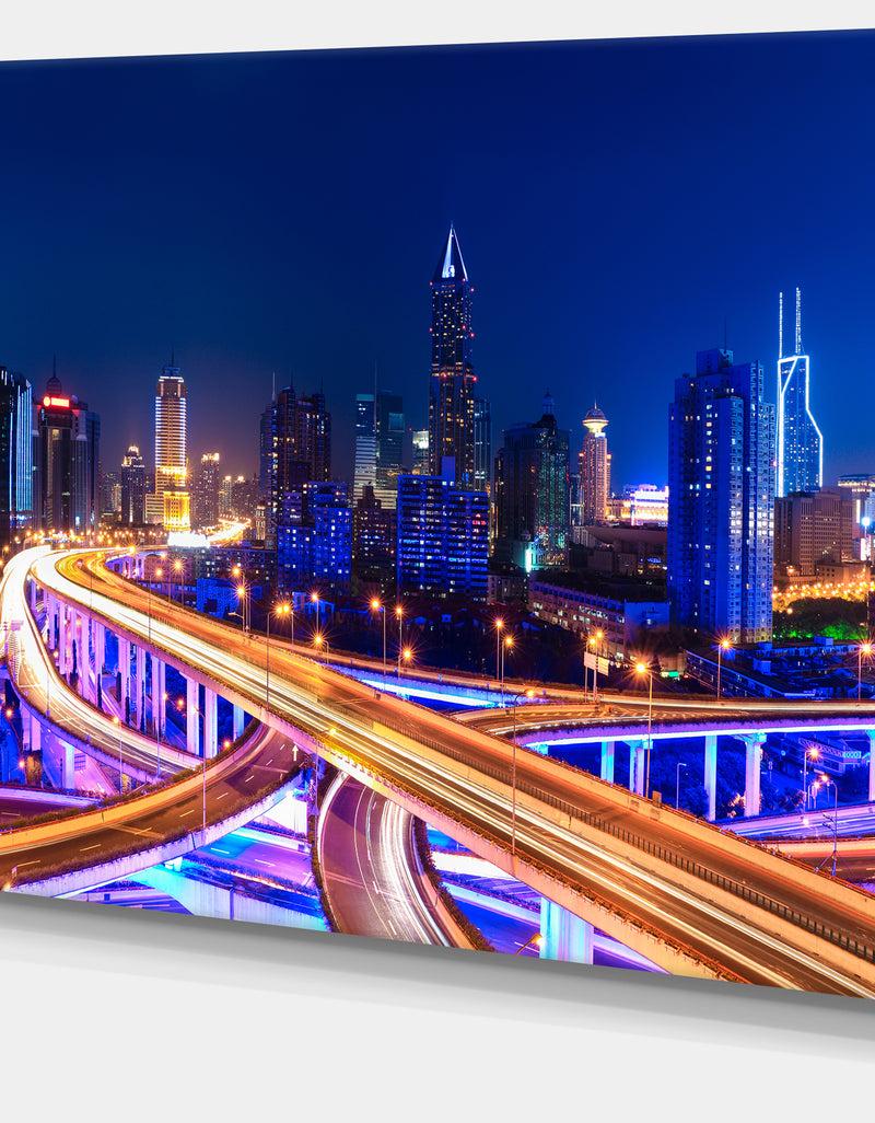 DesignQ Interchange Overpass At Night Skyline - Cityscape Canvas Print