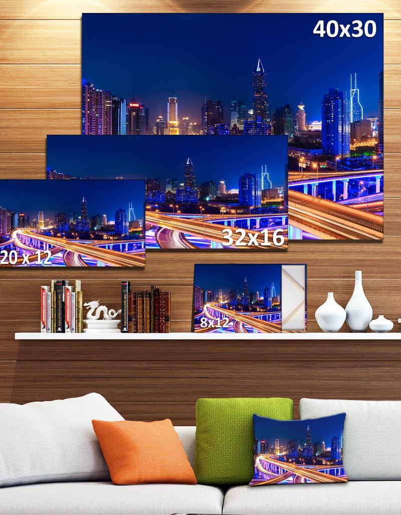 DesignQ Interchange Overpass At Night Skyline - Cityscape Canvas Print