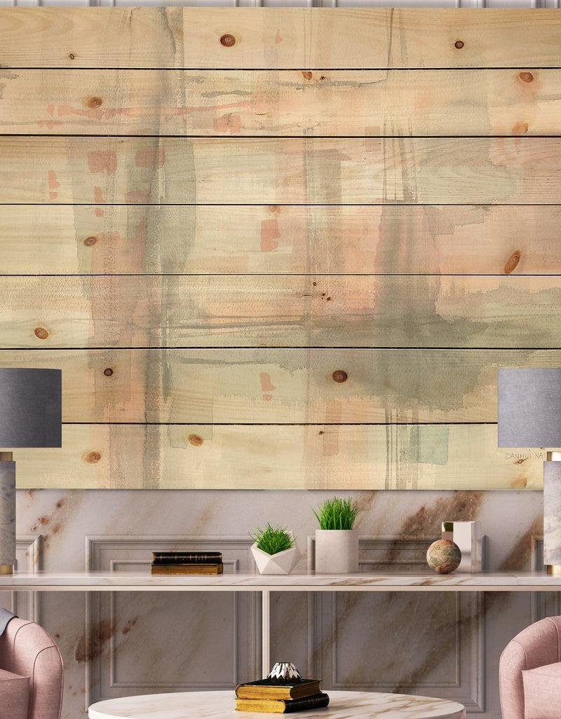 DesignQ Intersect II Grey - Pink Modern Print on Natural Pine Wood