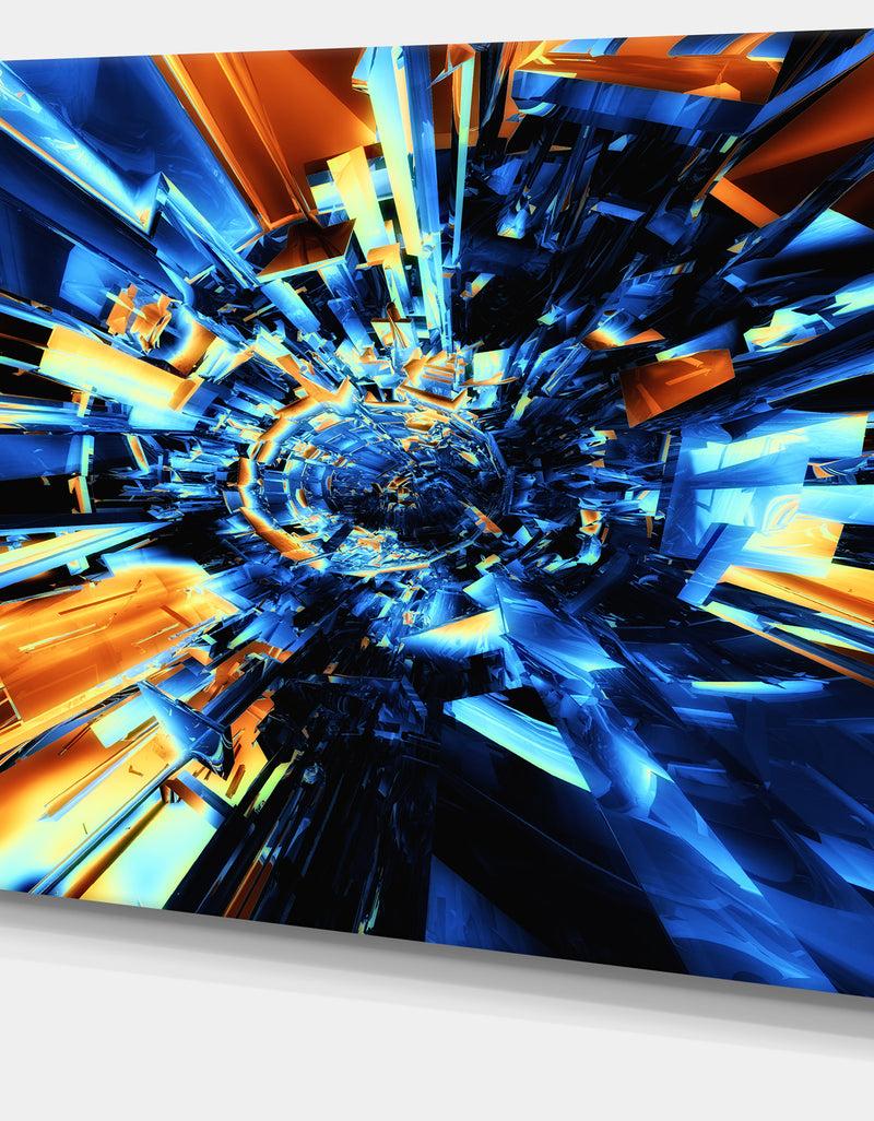 DesignQ Into The Center Blue Fractal Design - Abstract Canvas Wall Art Print