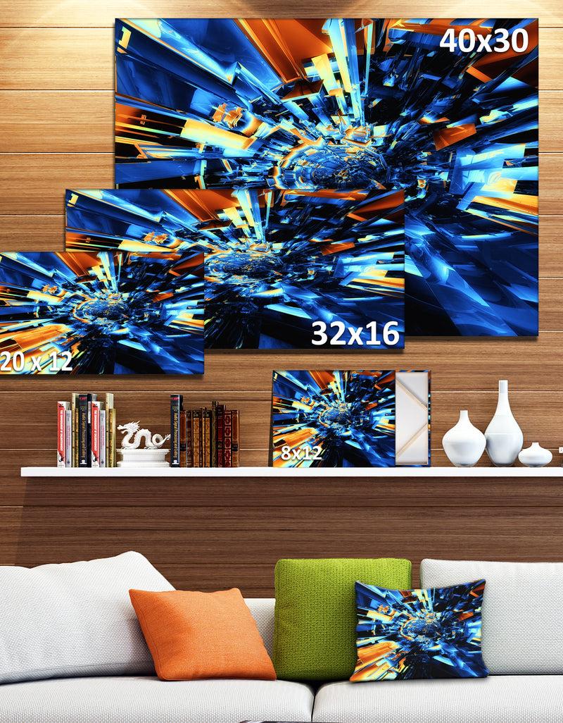 DesignQ Into The Center Blue Fractal Design - Abstract Canvas Wall Art Print