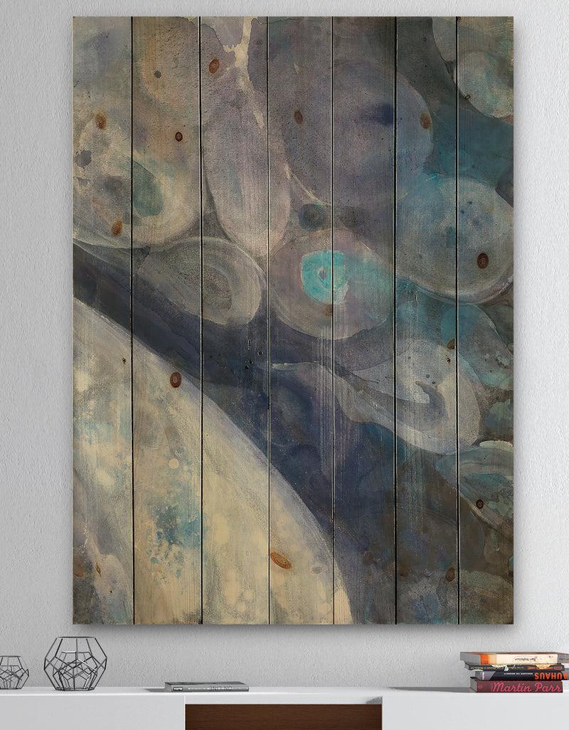 DesignQ Into the Indigo Stream I - Abstract Print on Natural Pine Wood