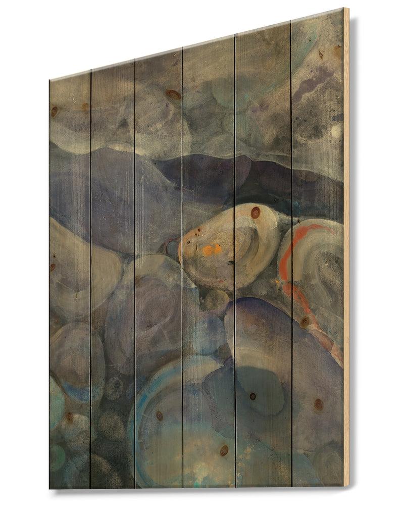 DesignQ Into The Indigo Stream II - Abstract Print On Natural Pine Wood