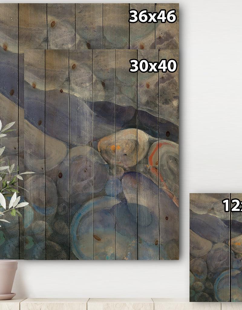 DesignQ Into The Indigo Stream II - Abstract Print On Natural Pine Wood