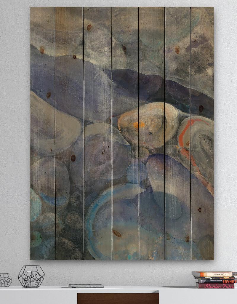 DesignQ Into the Indigo Stream II - Abstract Print on Natural Pine Wood