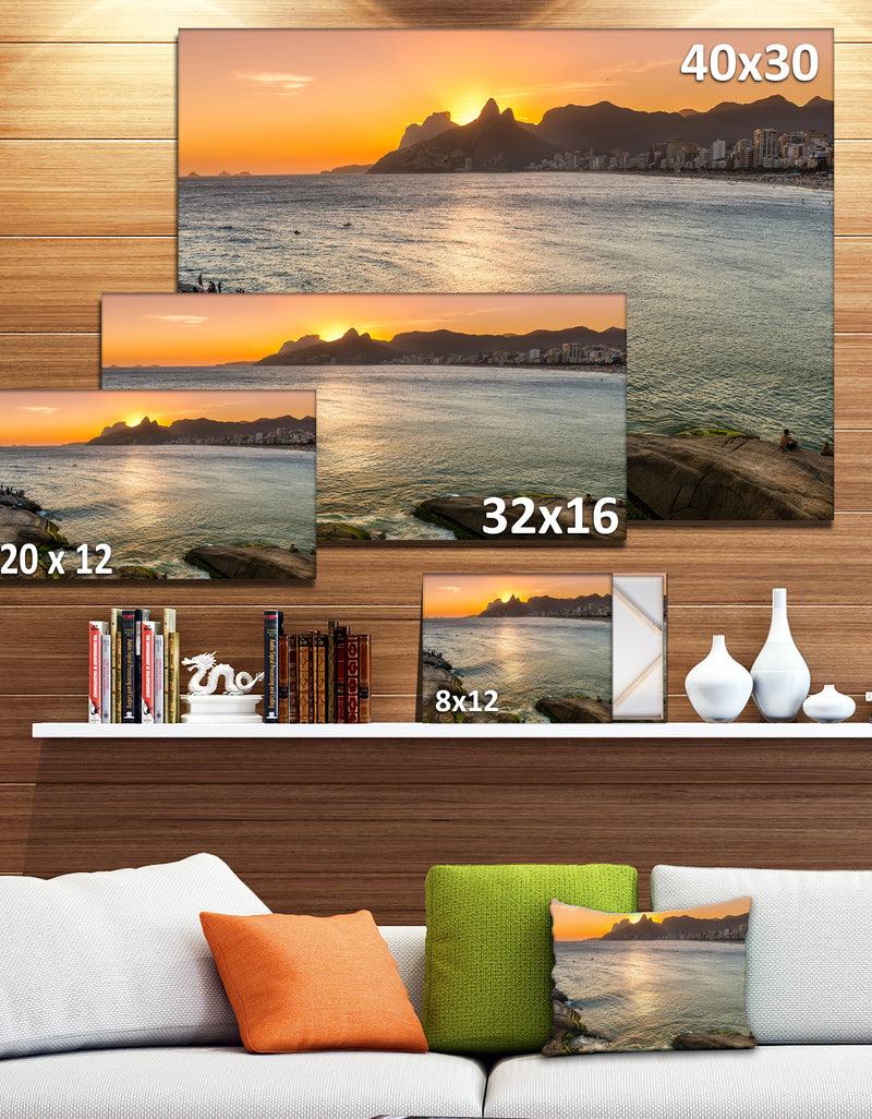 DesignQ Ipanema In Rio De Janeiro Sunset - Extra Large Seascape Art Canvas