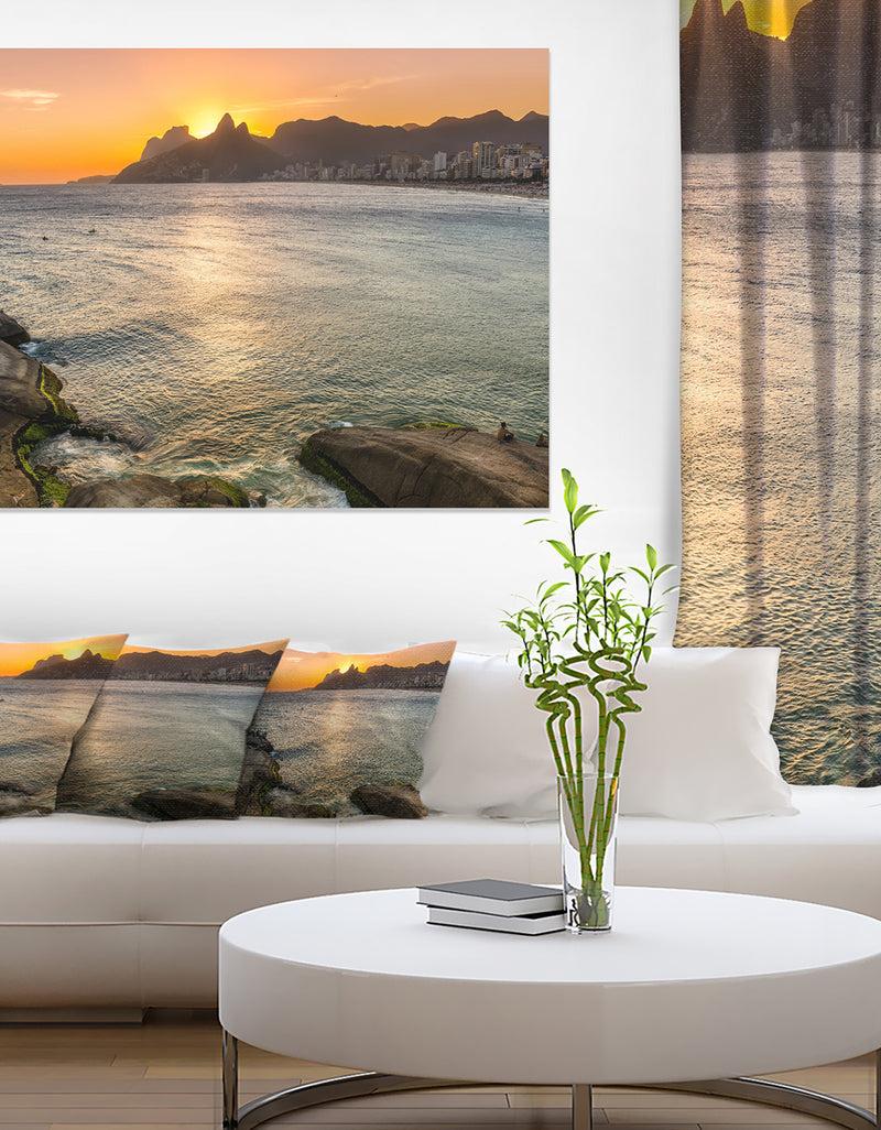 DesignQ Ipanema In Rio De Janeiro Sunset - Extra Large Seascape Art Canvas