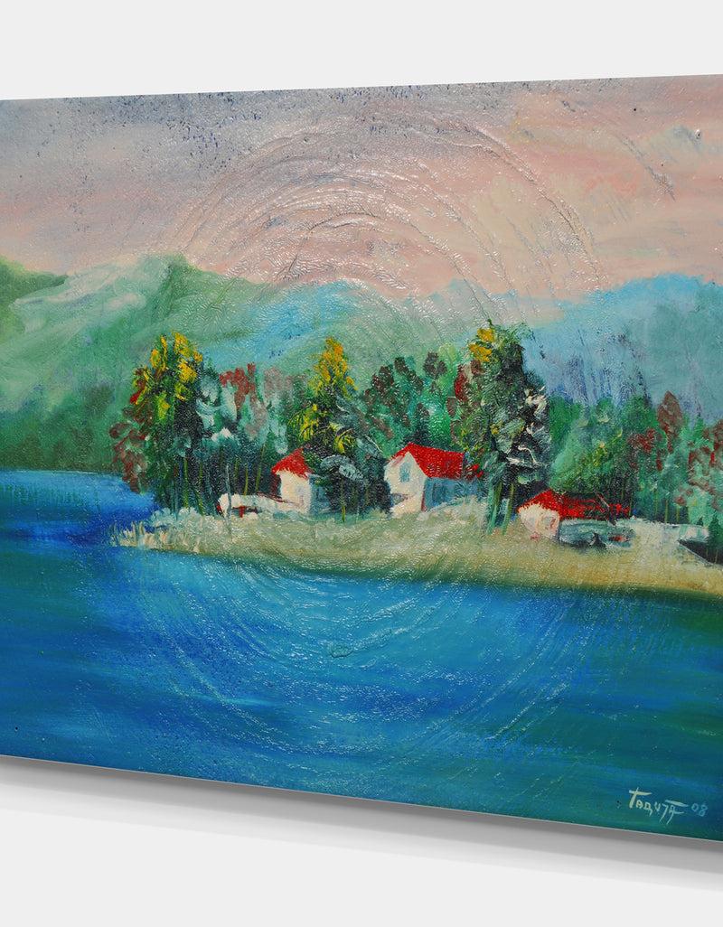 DesignQ Island On River - Landscapes Painting Print On Wrapped Canvas