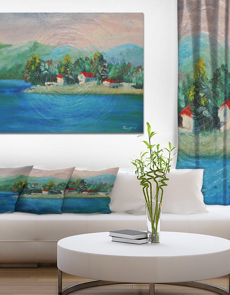 DesignQ Island On River - Landscapes Painting Print on Wrapped Canvas