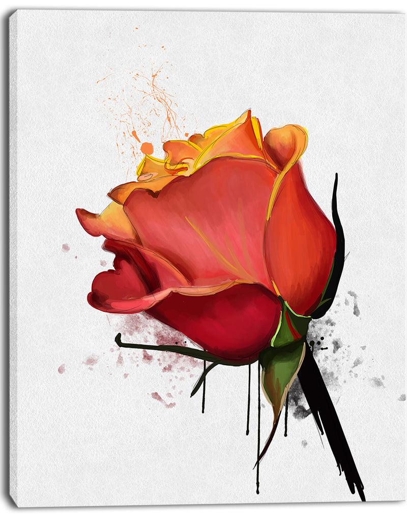 DesignQ Isolated Red Rose Watercolor Sketch - Extra Large Floral Canvas Art