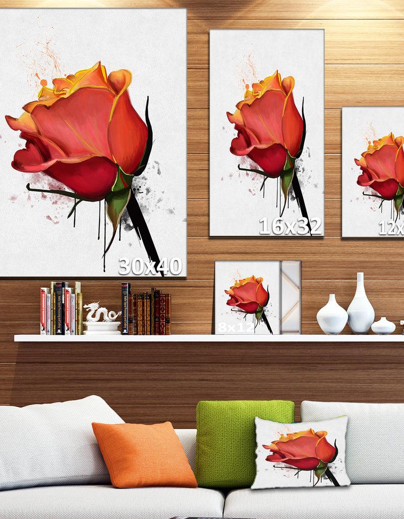 DesignQ Isolated Red Rose Watercolor Sketch - Extra Large Floral Canvas Art