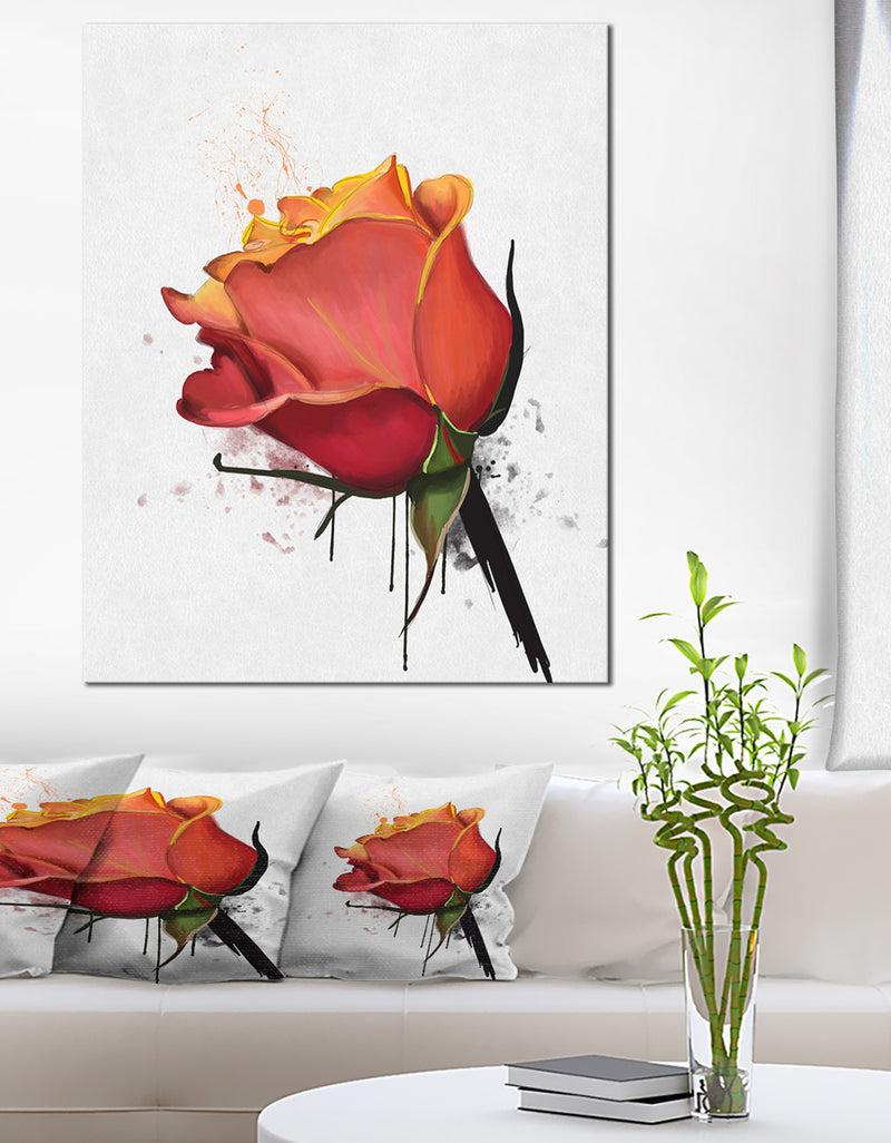 DesignQ Isolated Red Rose Watercolor Sketch - Extra Large Floral Canvas Art