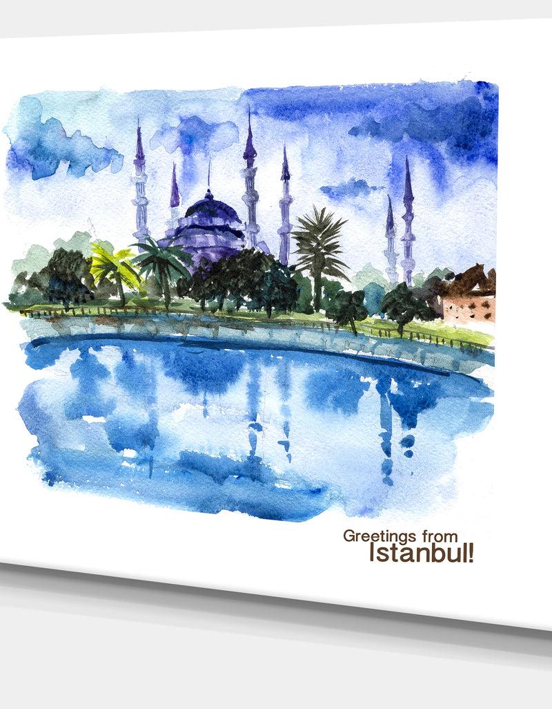 DesignQ Istanbul Hand'drawn Illustration - Cityscape Painting Canvas Print