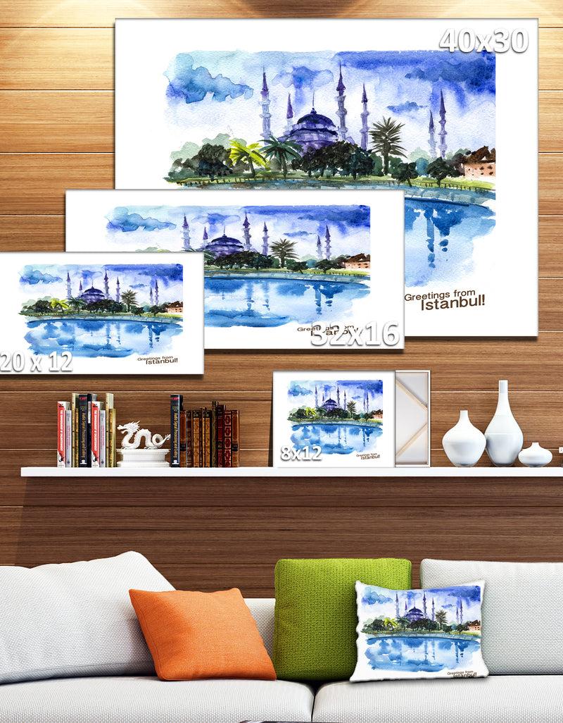 DesignQ Istanbul Hand'drawn Illustration - Cityscape Painting Canvas Print