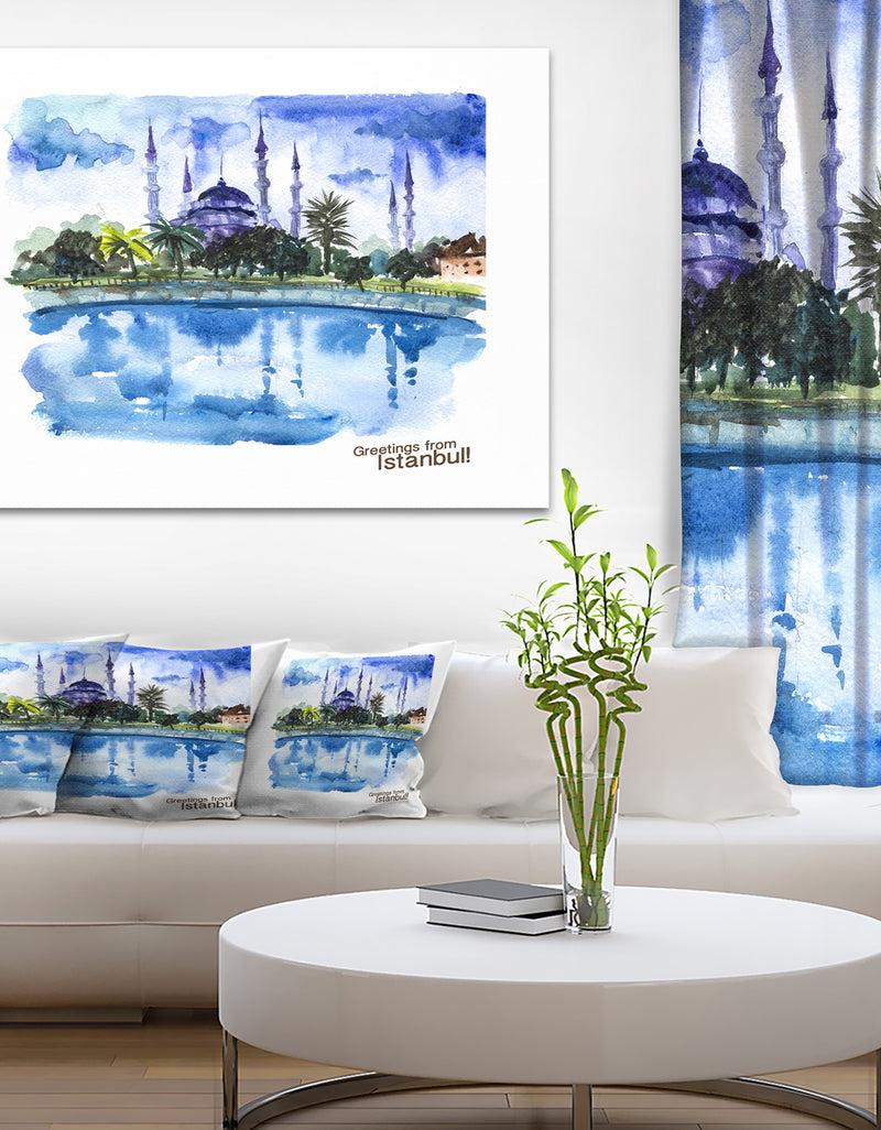 DesignQ Istanbul Hand'drawn Illustration - Cityscape Painting Canvas Print