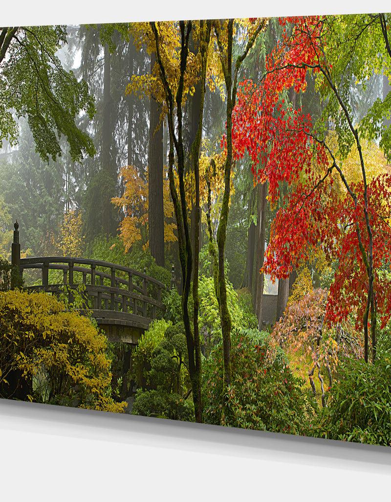 DesignQ Japanese Wooden Bridge In Fall Photo Canvas Art Print