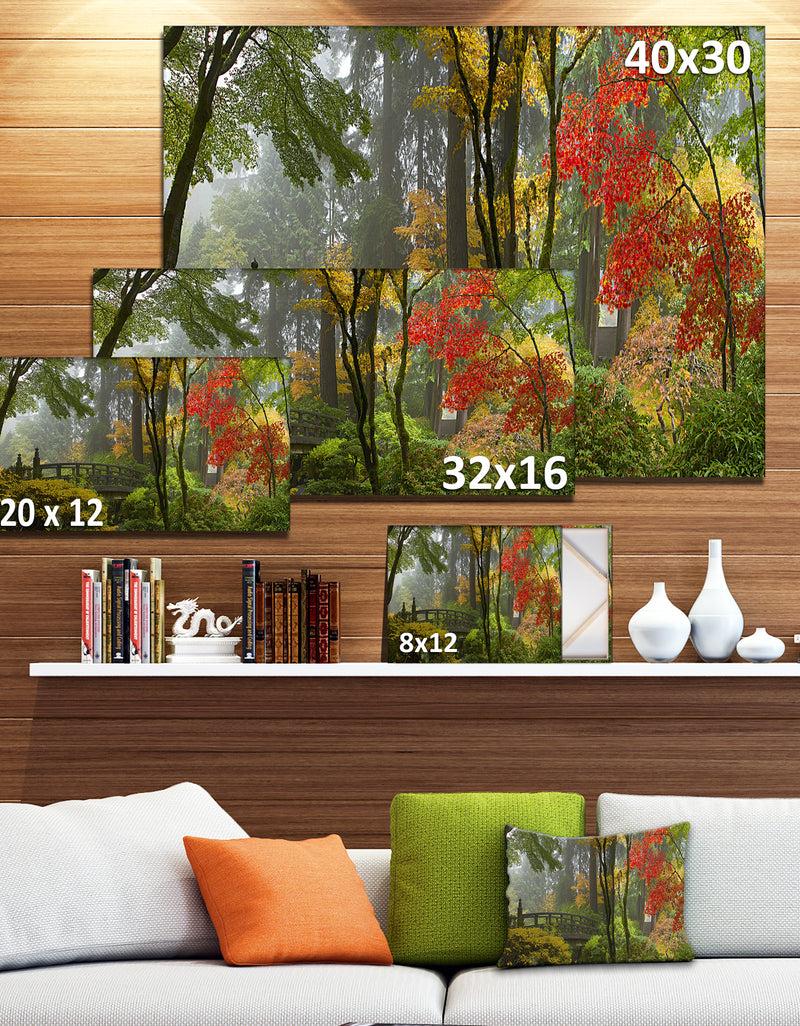 DesignQ Japanese Wooden Bridge In Fall Photo Canvas Art Print