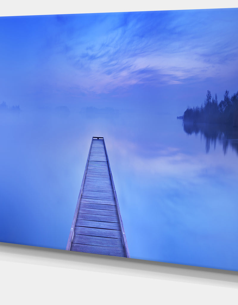 DesignQ Jetty At Blue Dawn Panorama - Bridge And Pier Canvas Wall Art