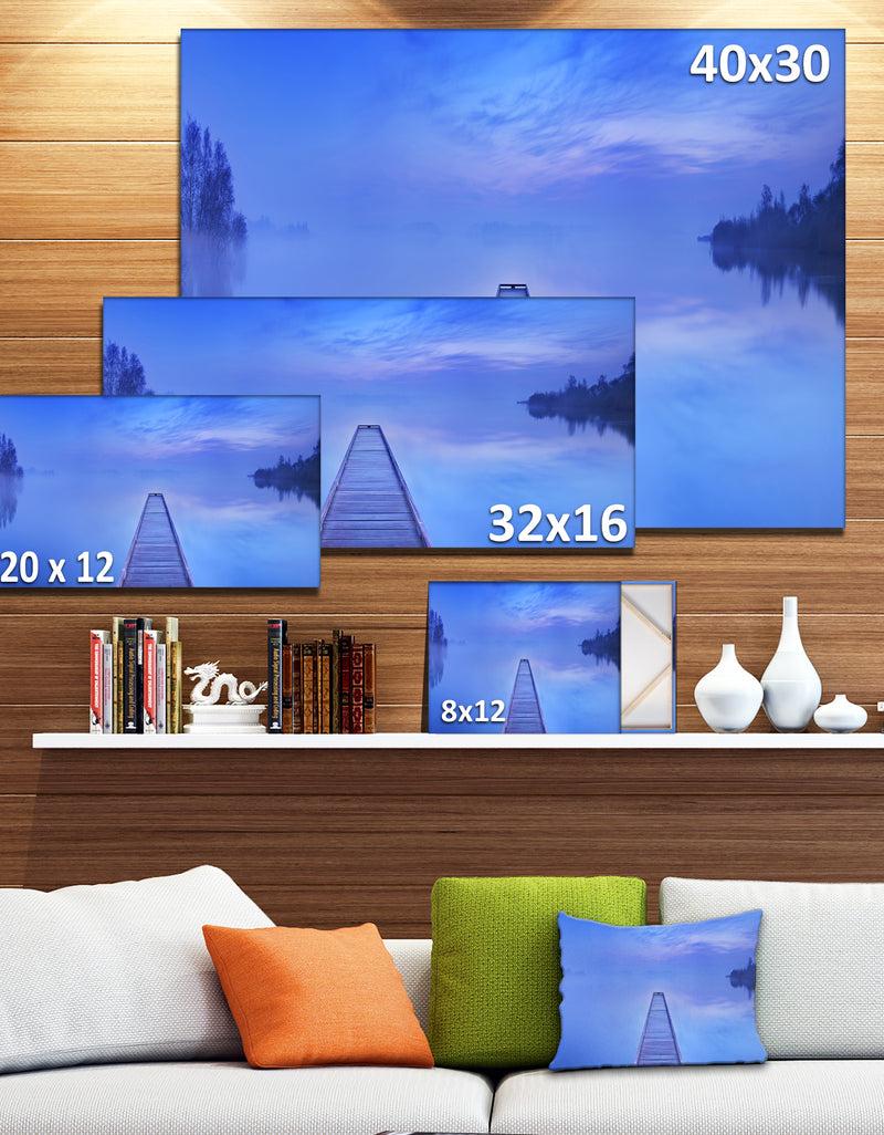 DesignQ Jetty At Blue Dawn Panorama - Bridge And Pier Canvas Wall Art