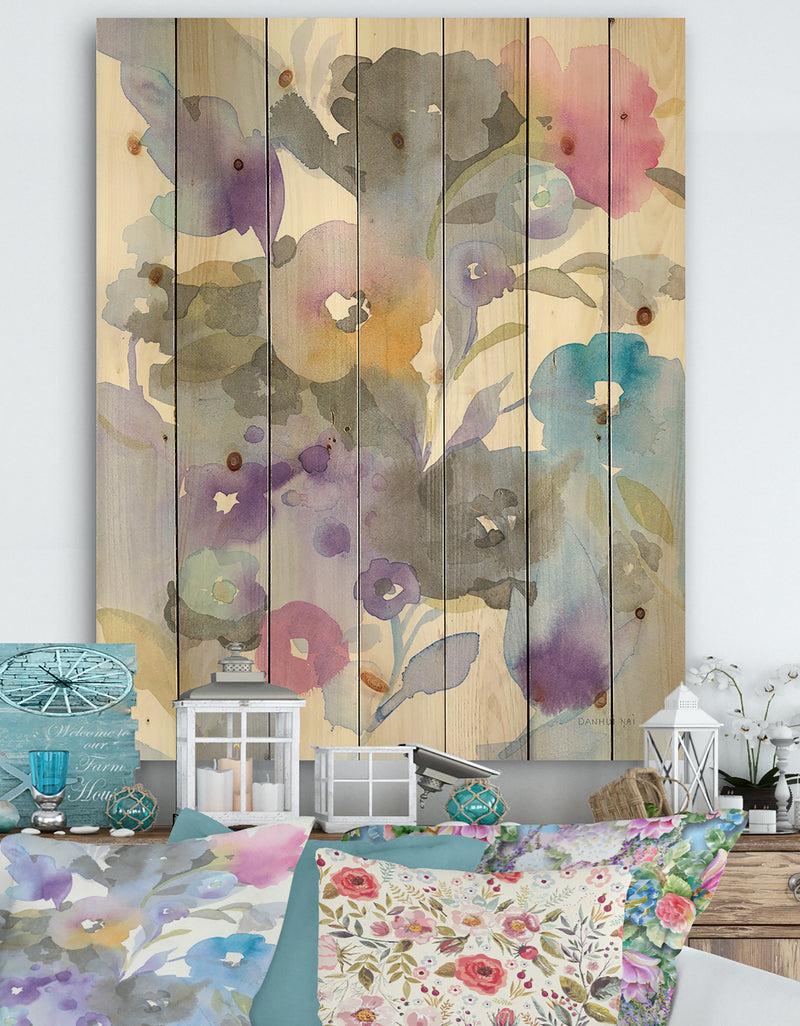 DesignQ Jewel Garden I - Modern Farmhouse Print on Natural Pine Wood