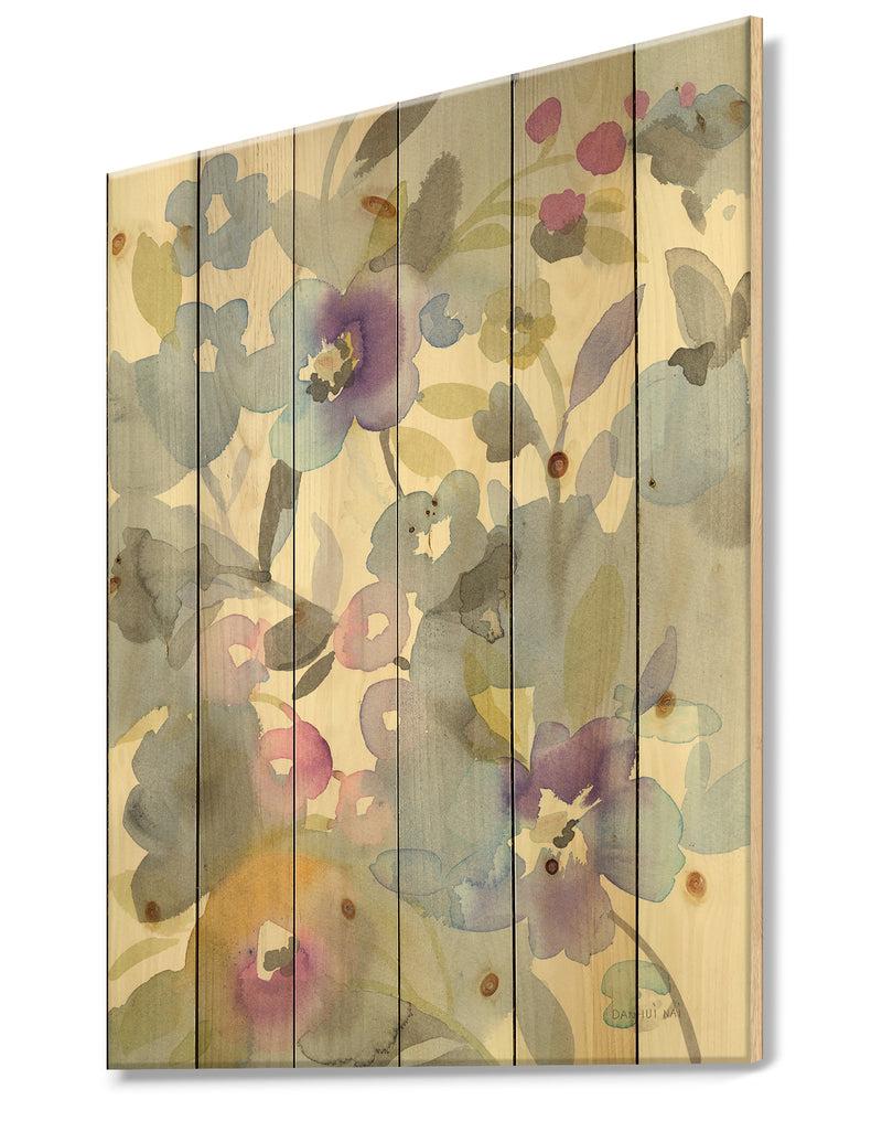 DesignQ Jewel Garden II - Modern Farmhouse Print On Natural Pine Wood