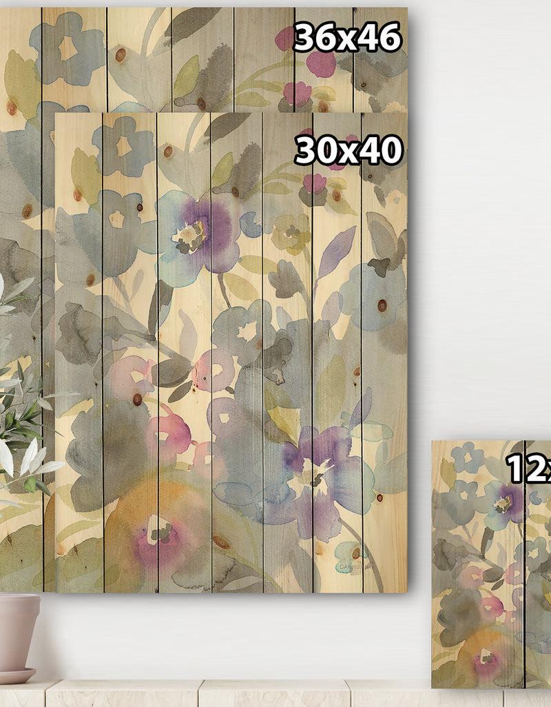 DesignQ Jewel Garden II - Modern Farmhouse Print On Natural Pine Wood