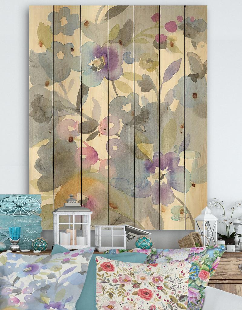 DesignQ Jewel Garden II - Modern Farmhouse Print on Natural Pine Wood