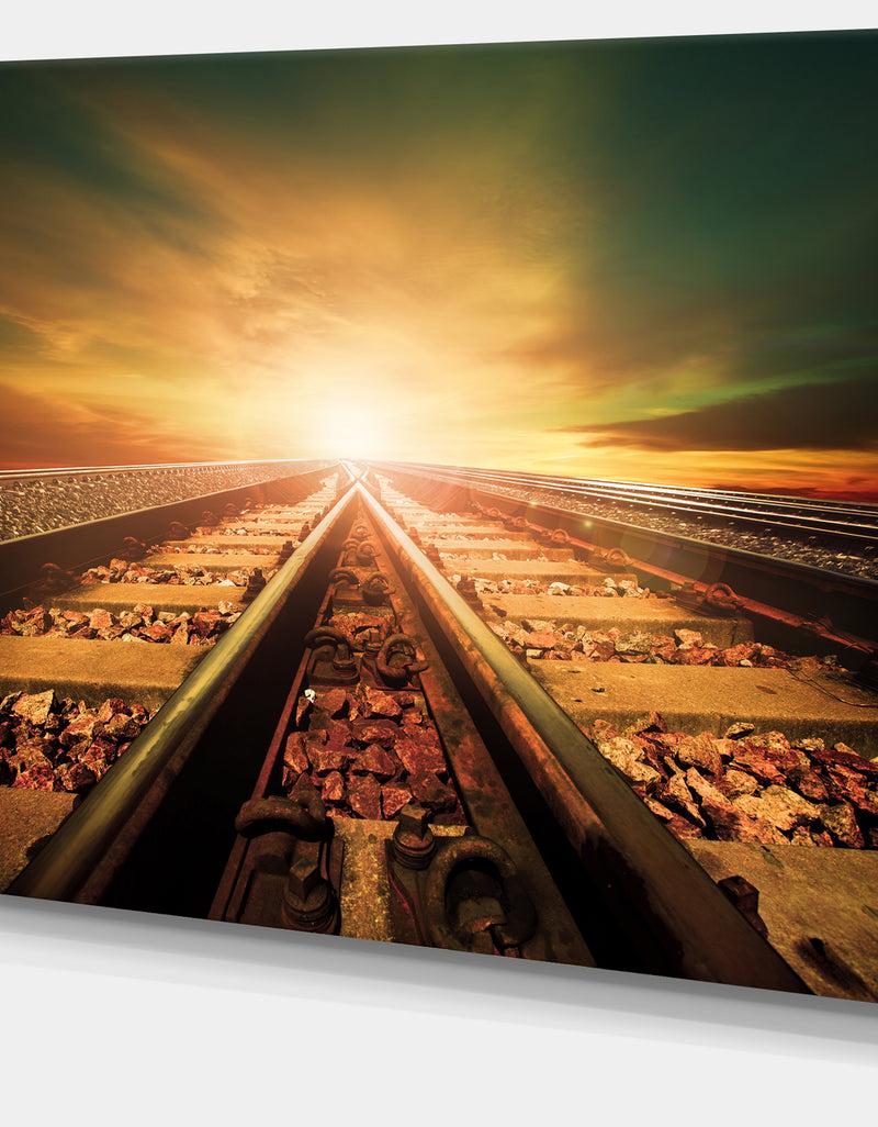 DesignQ Junction Of Railways Track - Landscape Large Canvas Art Print