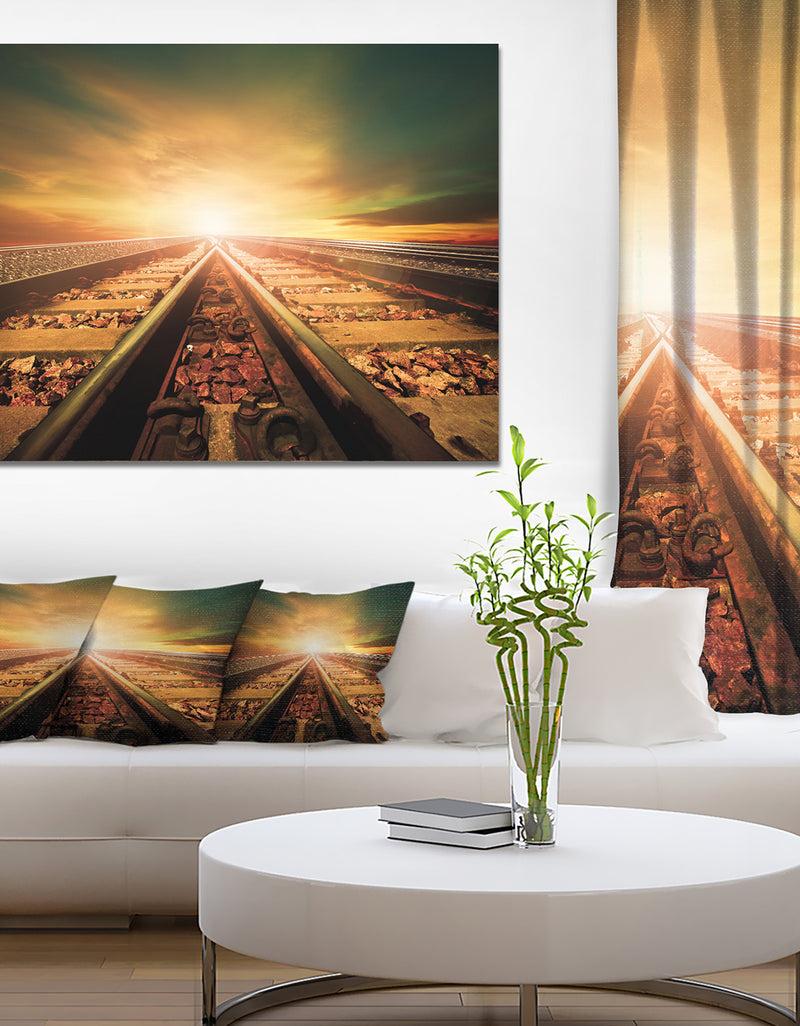 DesignQ Junction Of Railways Track - Landscape Large Canvas Art Print
