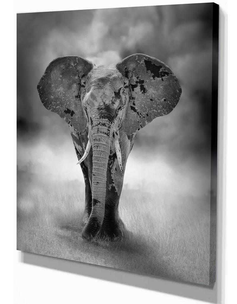 DesignQ Kenya Africa Large Elephant Bull - Africa Animals Photography On Wrapped Canvas