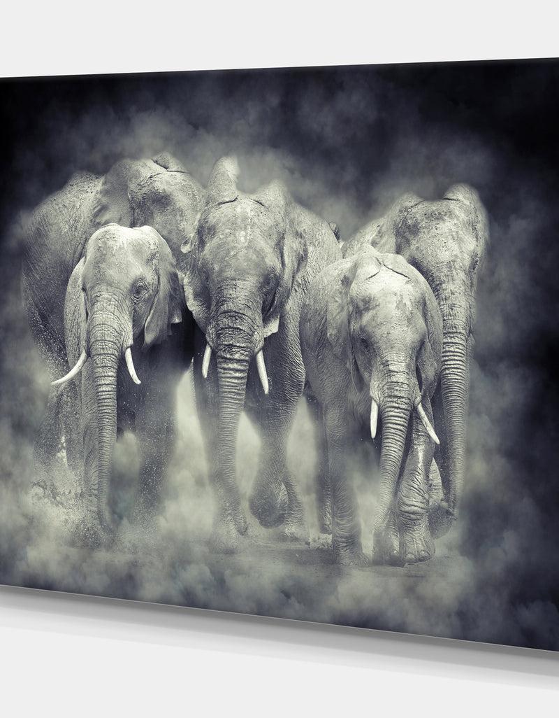 DesignQ Kenya National Park Elephant In Smoke - Animals Photography On Wrapped Canvas