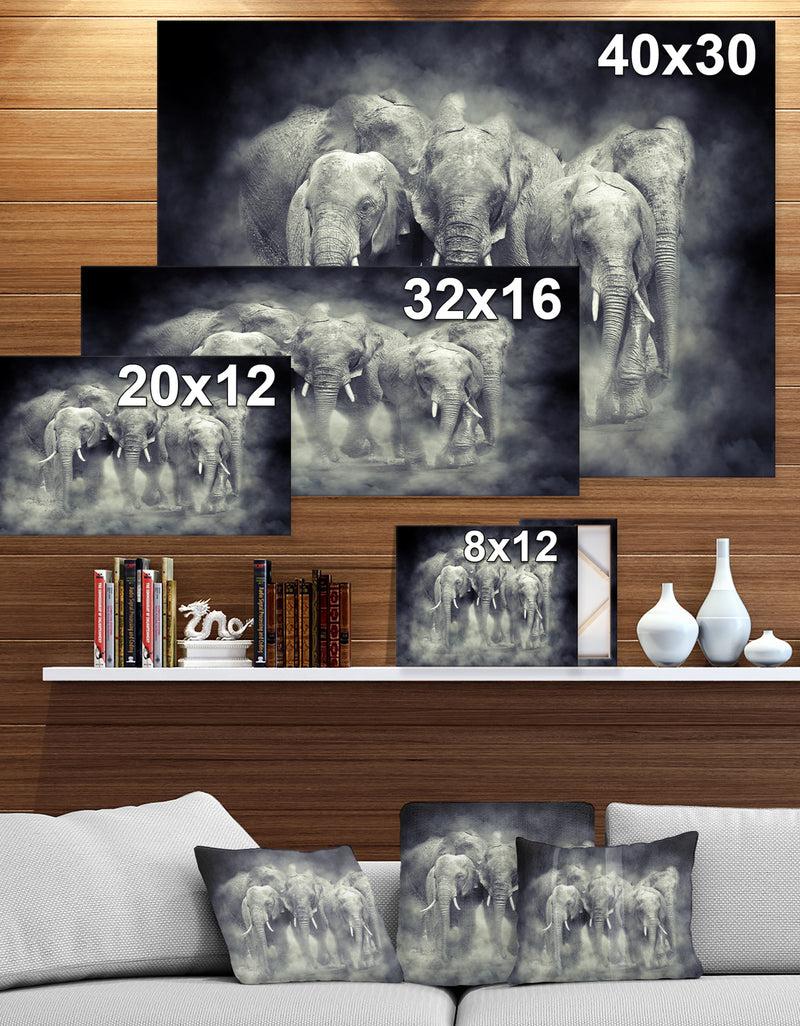 DesignQ Kenya National Park Elephant In Smoke - Animals Photography On Wrapped Canvas