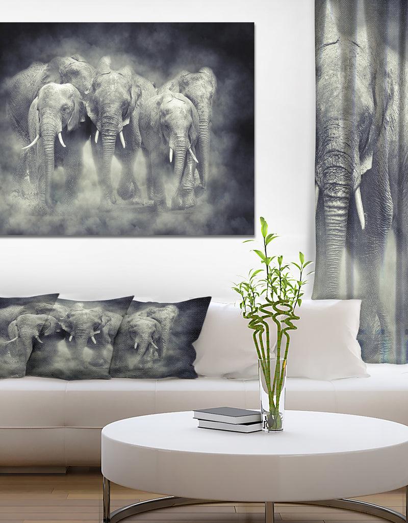 DesignQ Kenya National Park Elephant in smoke - Animals Photography on Wrapped Canvas