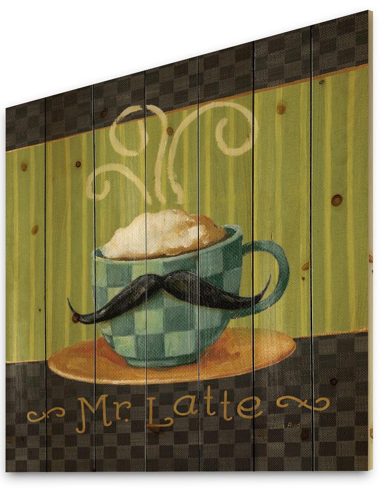 DesignQ Kitchen Cafe Moustache I - Kitchen Print On Natural Pine Wood