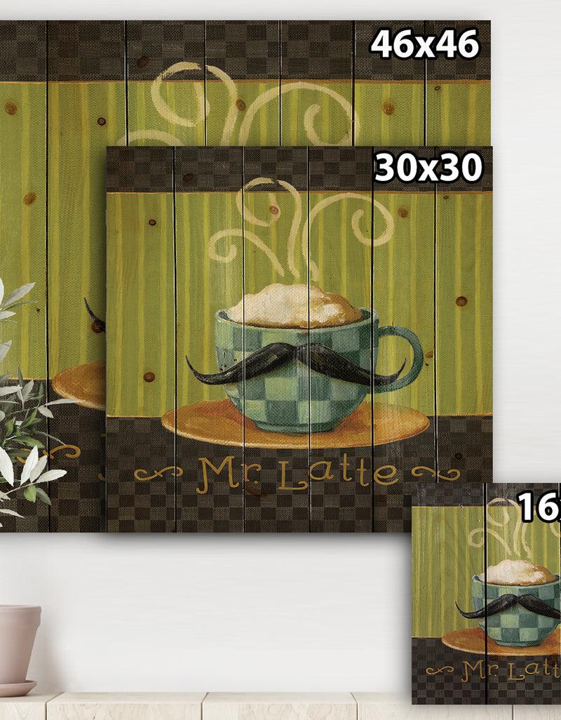 DesignQ Kitchen Cafe Moustache I - Kitchen Print On Natural Pine Wood