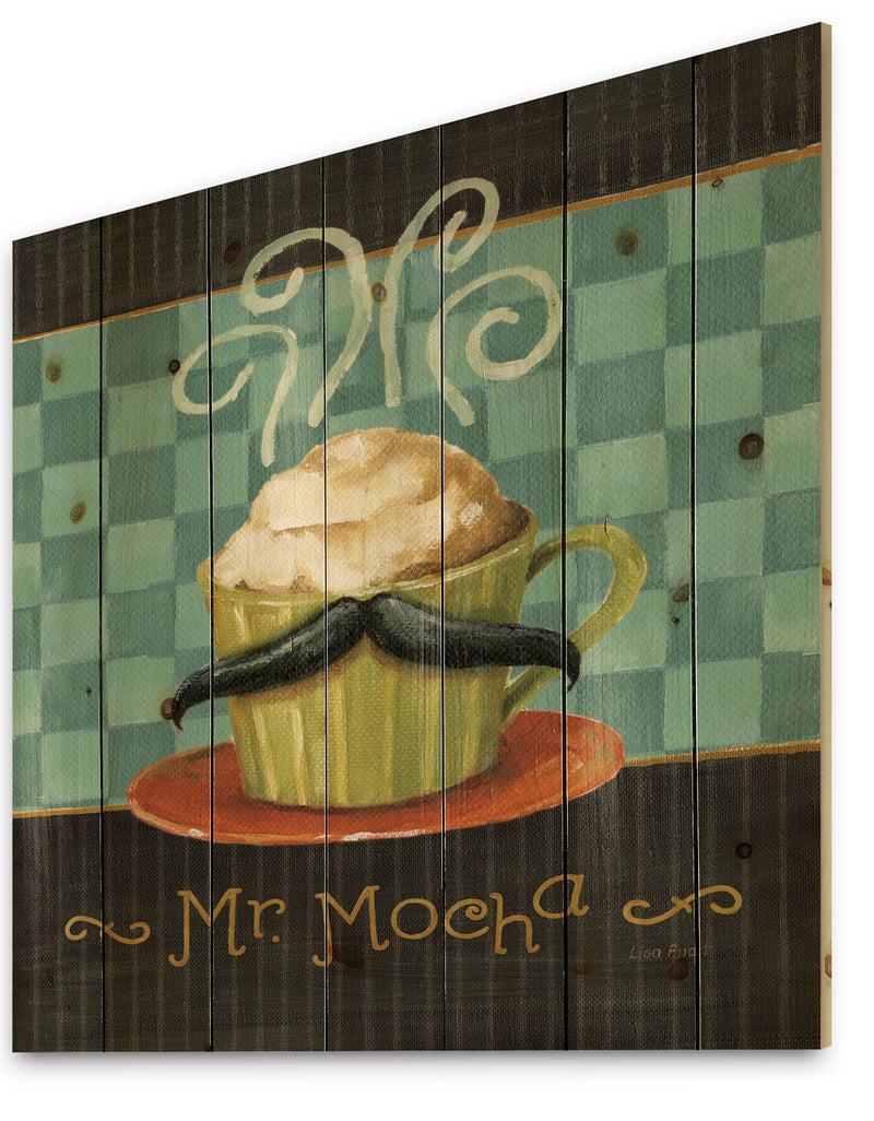 DesignQ Kitchen Cafe Moustache II - Kitchen Print On Natural Pine Wood