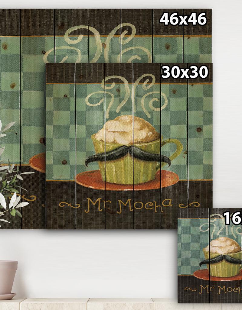 DesignQ Kitchen Cafe Moustache II - Kitchen Print On Natural Pine Wood
